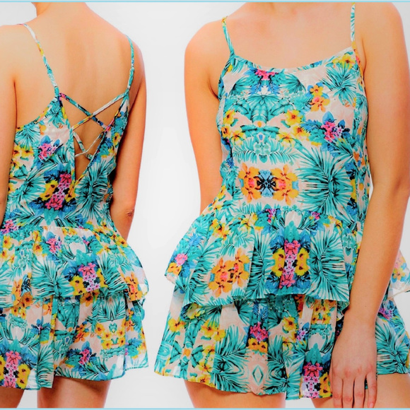 Island FLoRAL Print Ruffle Boom Boom ROMPER Jumper - Picture 1 of 5